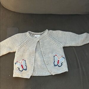 Gray Knit Cardigan with Butterfly Design